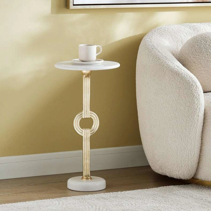 Semyon Drink Table Marble - White & Antique Gold