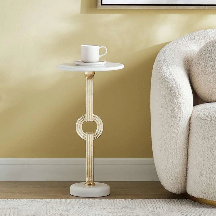 Semyon Drink Table Marble - White & Antique Gold