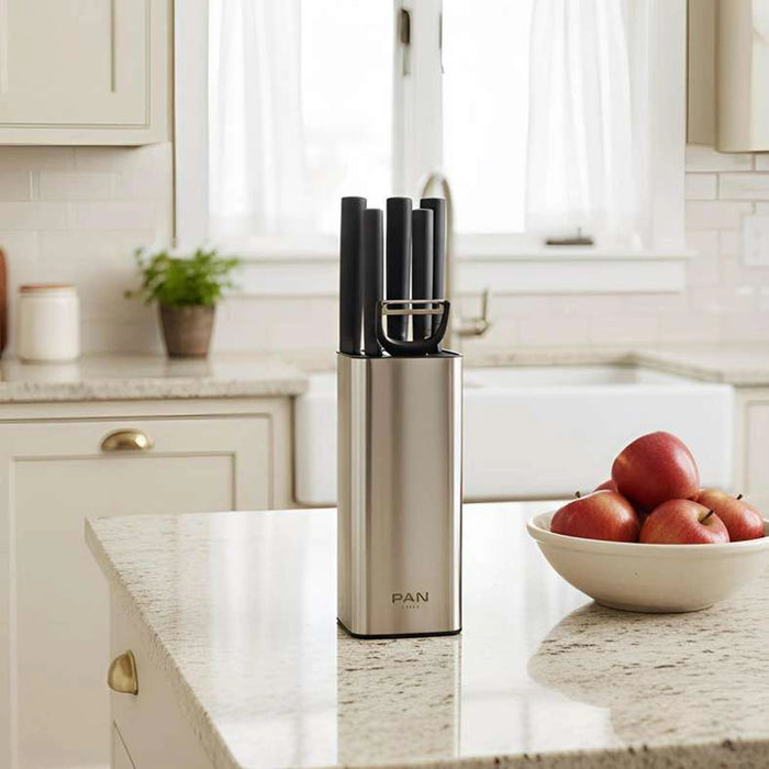 Senan 6-Piece Knife Block Set - Black & Chrome