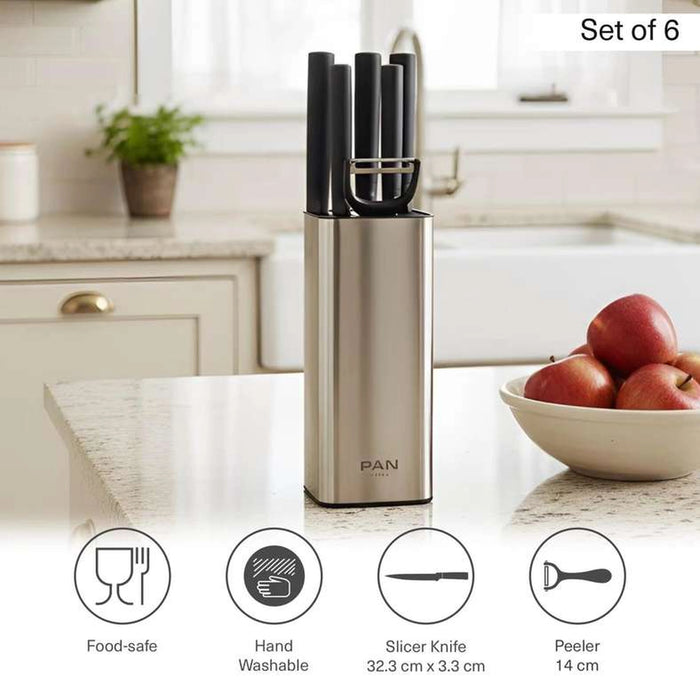 Senan 6-Piece Knife Block Set - Black & Chrome