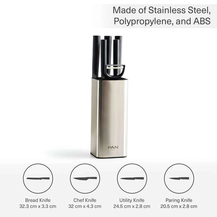 Senan 6-Piece Knife Block Set - Black & Chrome