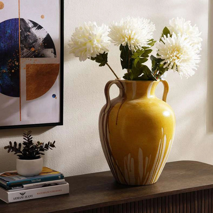 Seren Ceramic Vase With Handles 33.7X33.7X45Cm- Yellow