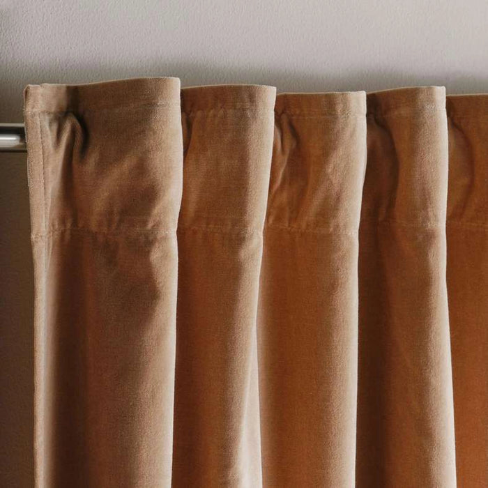 Serena Cotton Velvet Curtain Pair With Heading Tape-135X240- Beige