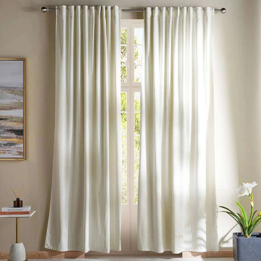 Serena Cotton Velvet Curtain Pair With Heading Tape-135X240- Cream PAN HOME