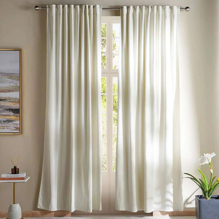 Serena Cotton Velvet Curtain Pair With Heading Tape-135X240- Cream