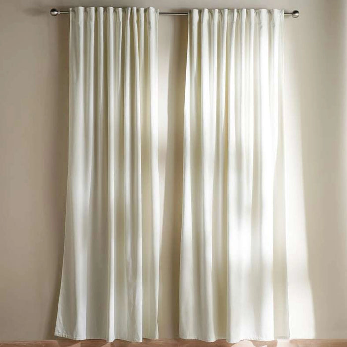 Serena Cotton Velvet Curtain Pair With Heading Tape-135X240- Cream