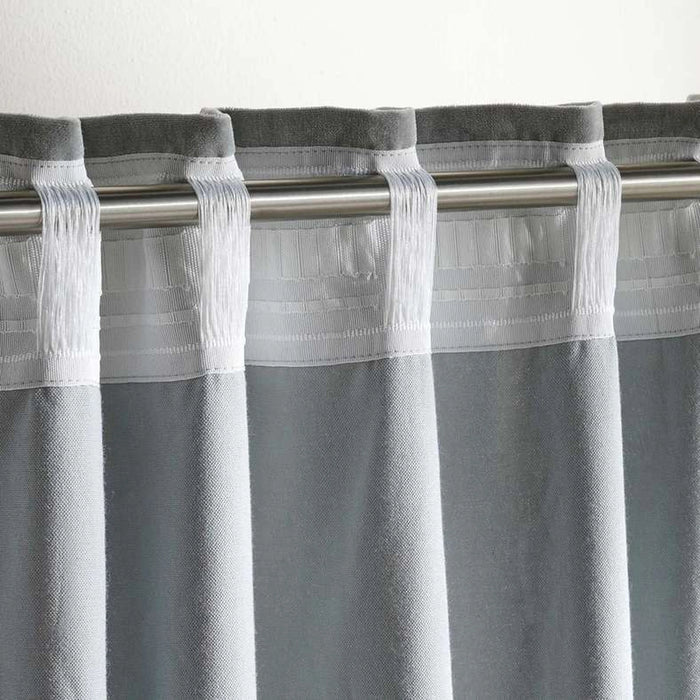 Serena Cotton Velvet Curtain Pair With Heading Tape-135X240- Grey