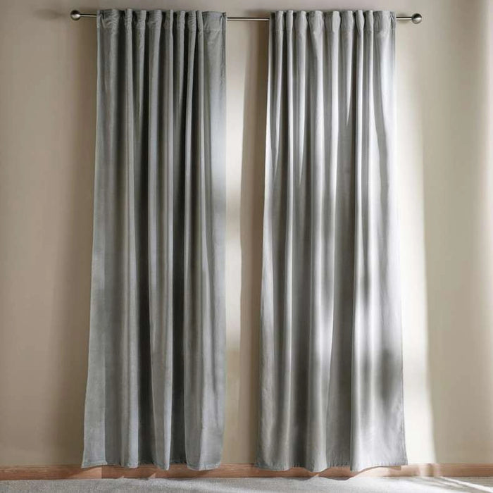 Serena Cotton Velvet Curtain Pair With Heading Tape-135X240- Grey