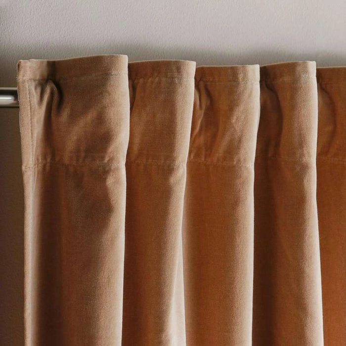 Serena Cotton Velvet Curtain Pair With Heading Tape-135X300- Beige