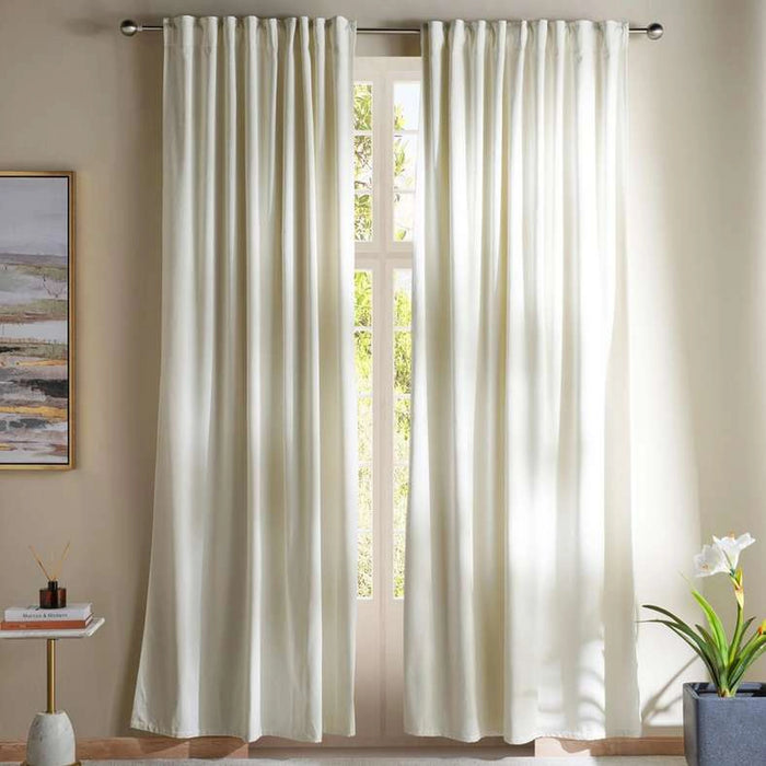 Serena Cotton Velvet Curtain Pair With Heading Tape-135X300- Cream