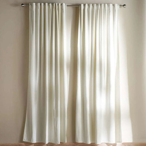 Serena Cotton Velvet Curtain Pair With Heading Tape-135X300- Cream PAN HOME