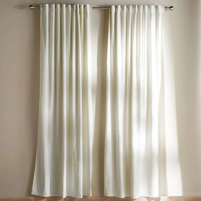 Serena Cotton Velvet Curtain Pair With Heading Tape-135X300- Cream