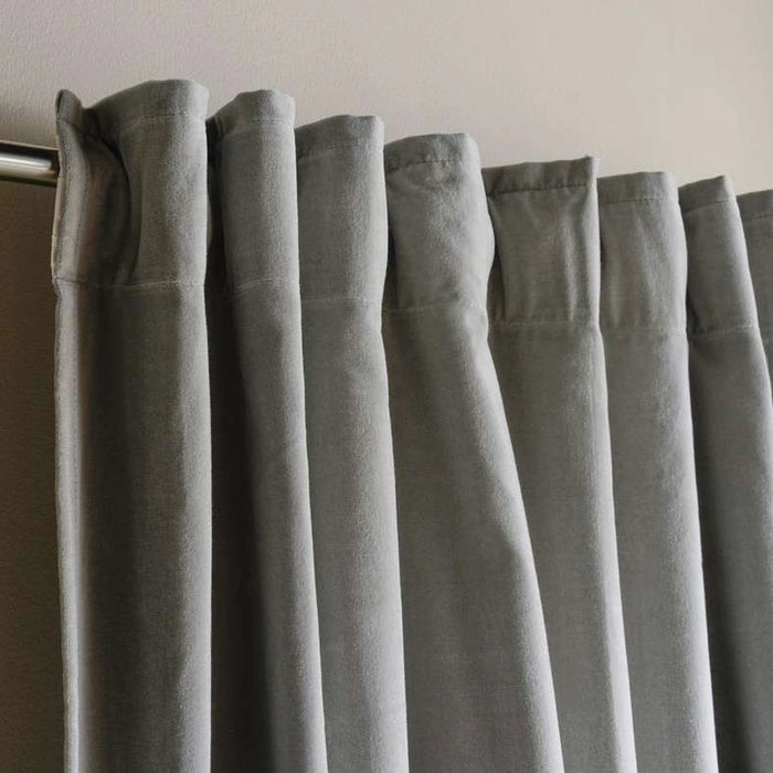 Serena Cotton Velvet Curtain Pair With Heading Tape-135X300- Grey
