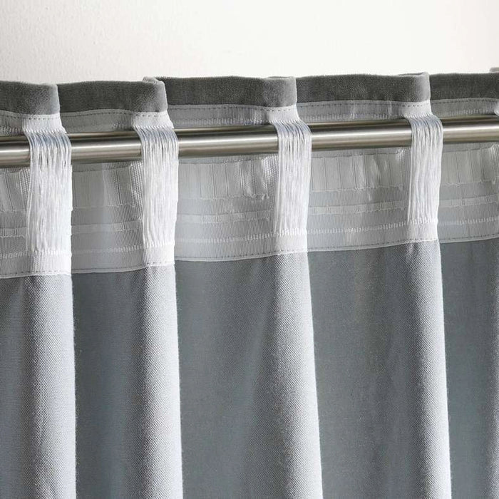Serena Cotton Velvet Curtain Pair With Heading Tape-135X300- Grey