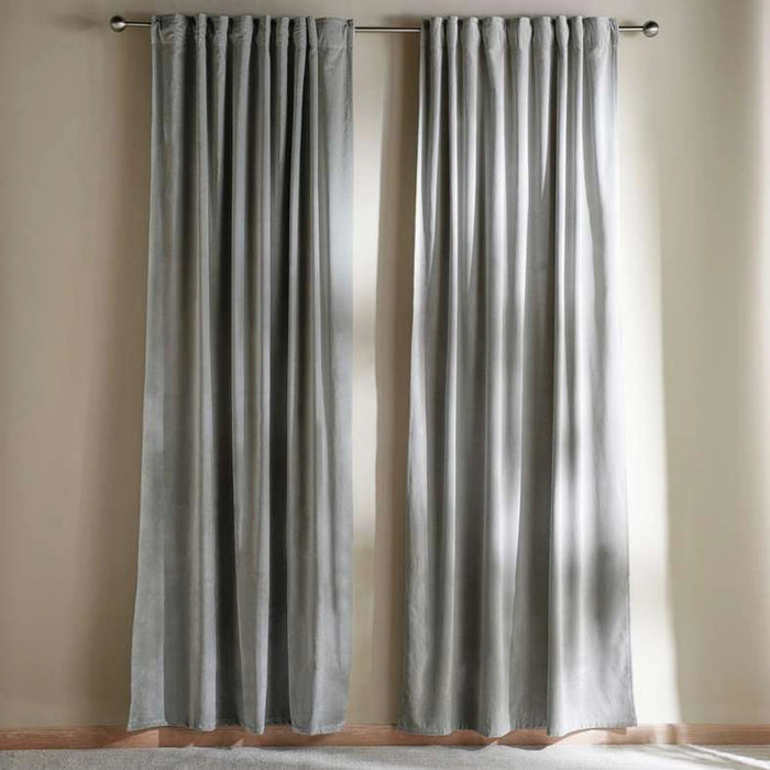 Serena Cotton Velvet Curtain Pair With Heading Tape-135X300- Grey