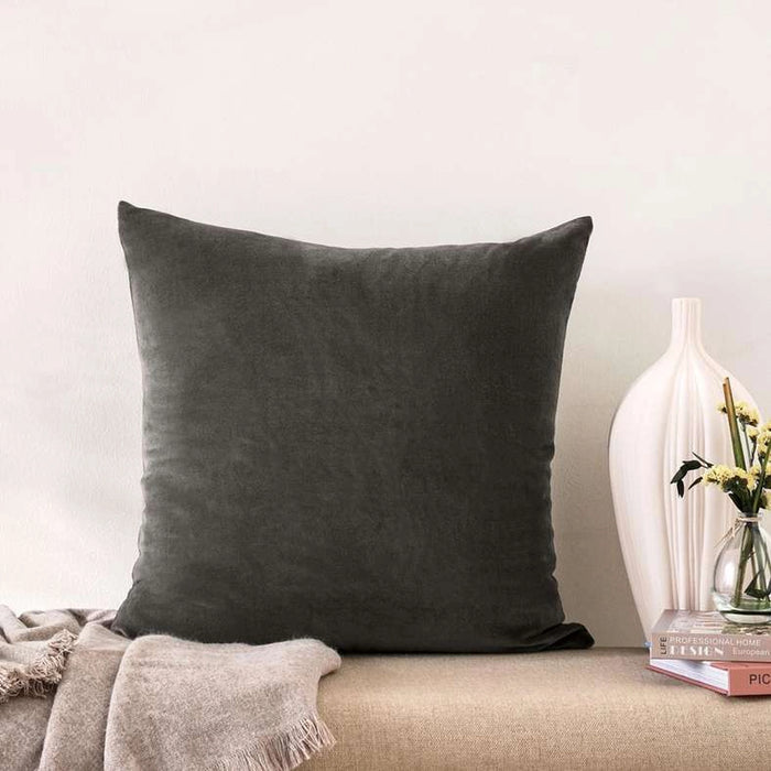 Serena Cotton Velvet Cushion Cover-50X50 Cm- Charcoal