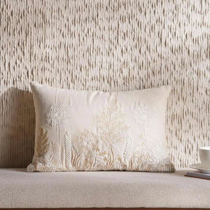 Serena Hand Embroidered Down Alternative Filled Cushion 35X50Cm - Natural