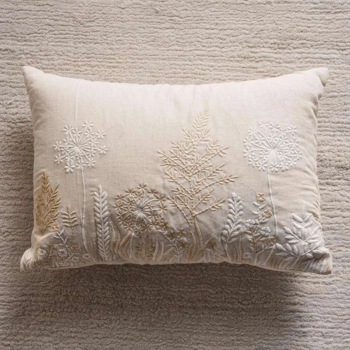Serena Hand Embroidered Down Alternative Filled Cushion 35X50Cm - Natural