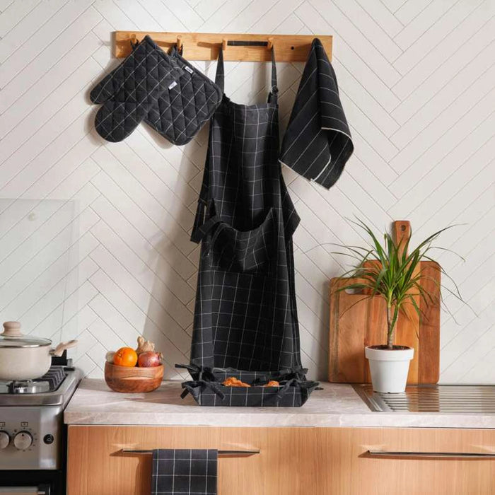 Serene Check 2 Piece Potholder Set 20X20Cm - Black