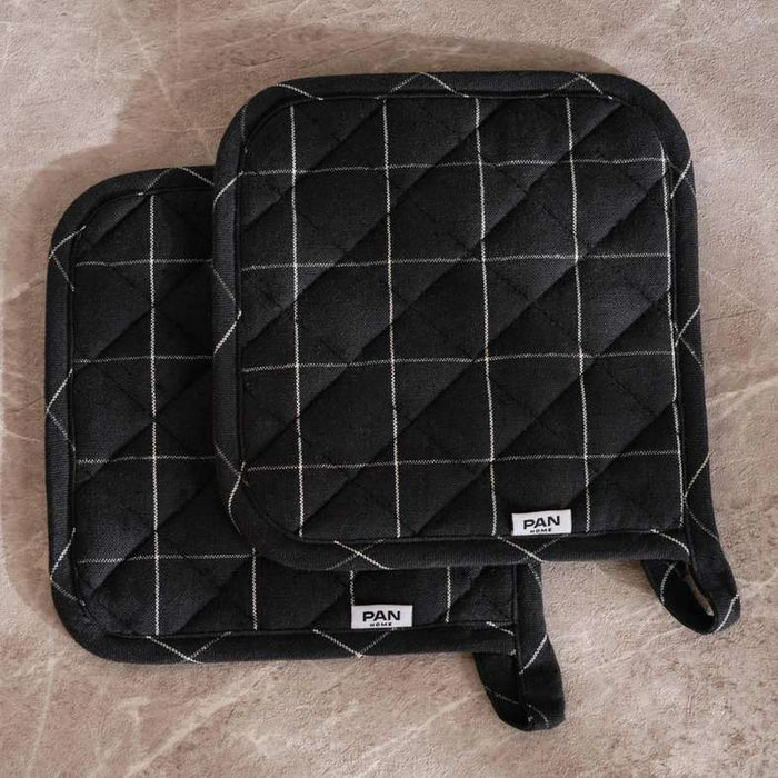 Serene Check 2 Piece Potholder Set 20X20Cm - Black