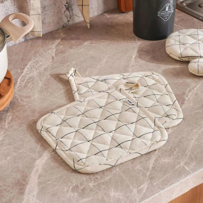 Serene Check 2 Piece Potholder Set 20X20Cm - Natural