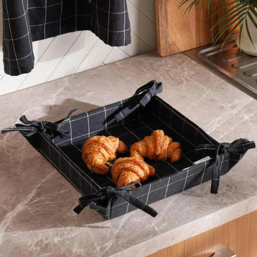 Serene Check Bread Basket 35X35cm - Black Pan Home