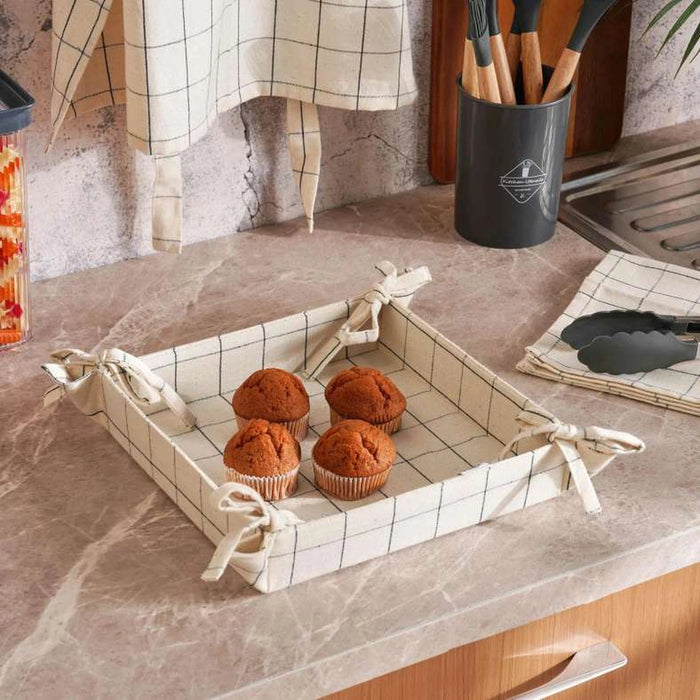Serene Check Bread Basket 35X35Cm - Natural