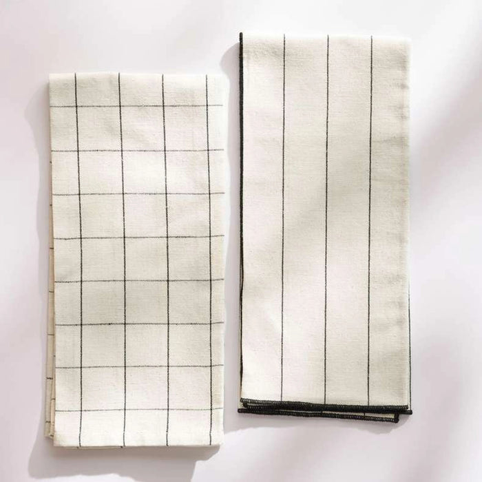 Serene Checks And Stripe 2 Piece Kitchen Towel Set 45X70Cm - Natural