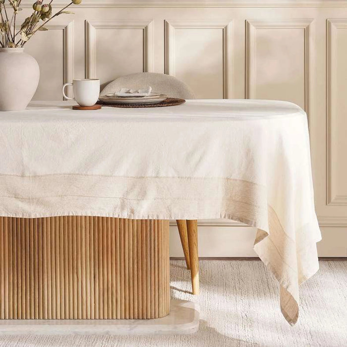 Serene Leno Window Pane Table Cover 150X250Cm - Linen