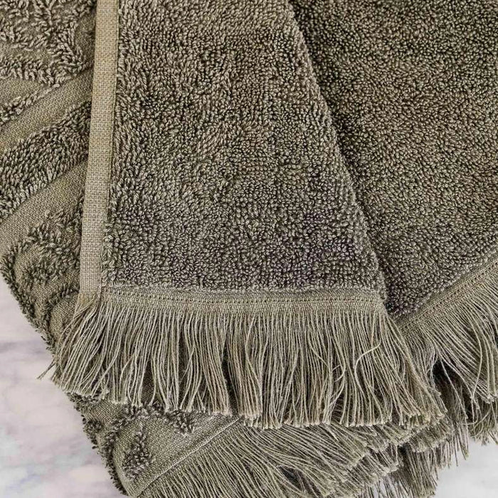 Serene Linen Jacquard Bath Towel 70X140 Cm-Olive