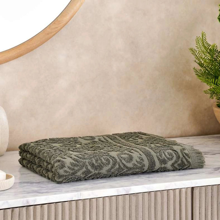 Serene Linen Jacquard Bath Towel 70X140 Cm-Olive