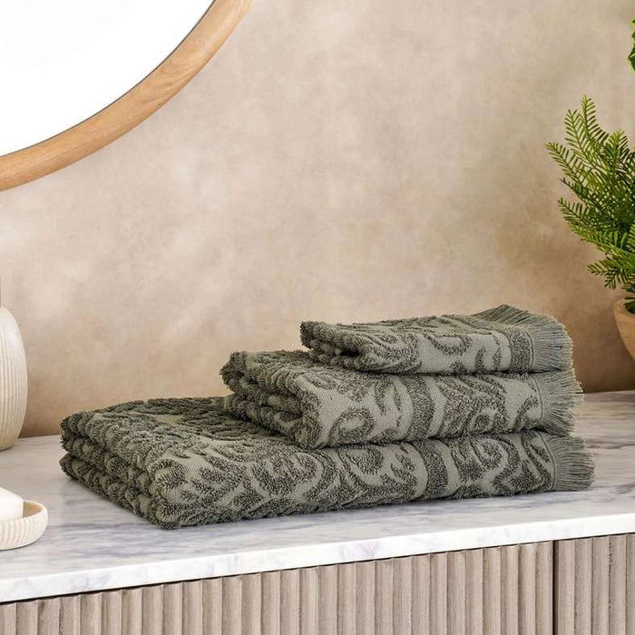 Serene Linen Jacquard Bath Towel 70X140 Cm-Olive