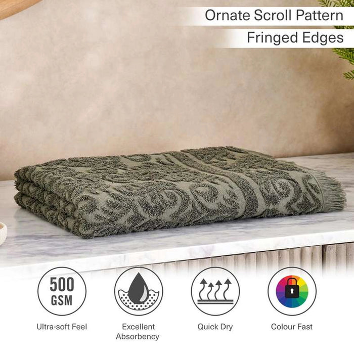 Serene Linen Jacquard Bath Towel 70X140 Cm-Olive