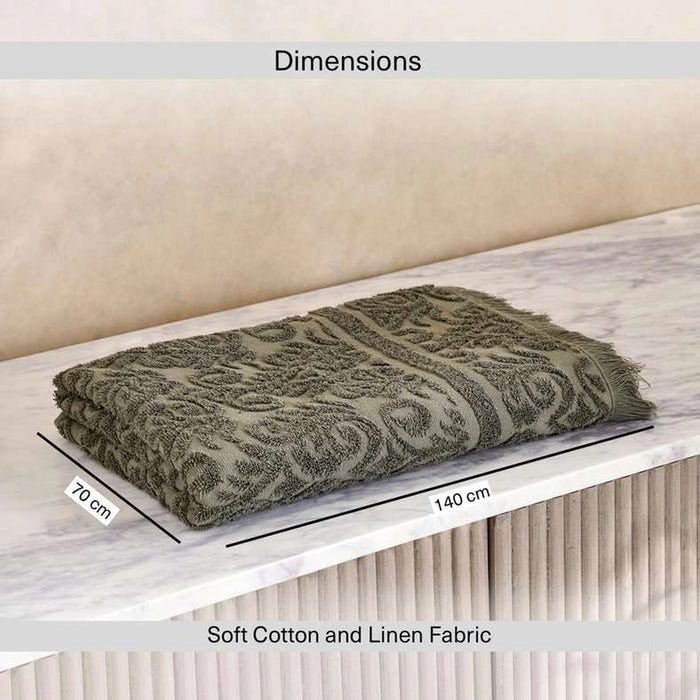 Serene Linen Jacquard Bath Towel 70X140 Cm-Olive