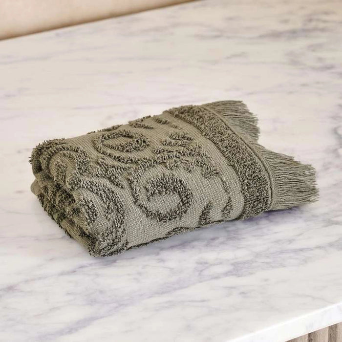 Serene Linen Jacquard Face Towel 30X50 Cm-Olive