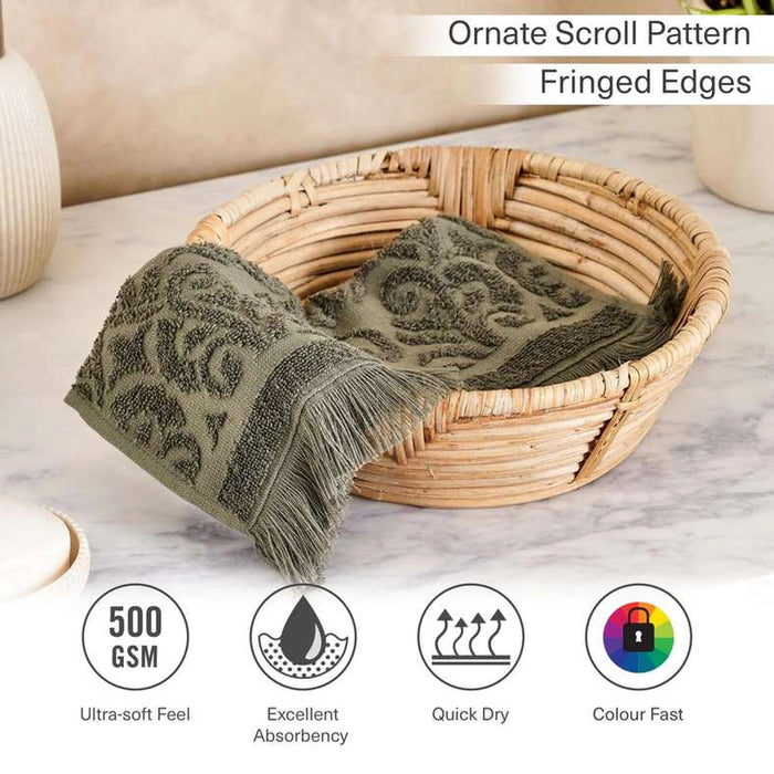 Serene Linen Jacquard Face Towel 30X50 Cm-Olive