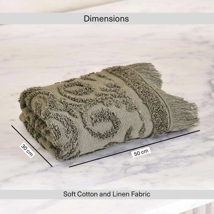 Serene Linen Jacquard Face Towel 30X50 Cm-Olive
