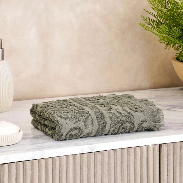 Serene Linen Jacquard Hand Towel 50X90 Cm - Olive