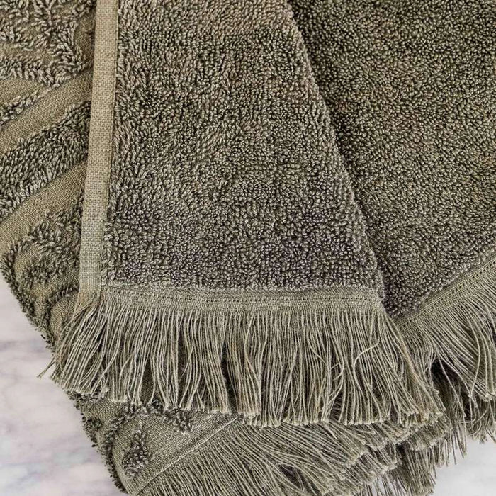 Serene Linen Jacquard Hand Towel 50X90 Cm - Olive