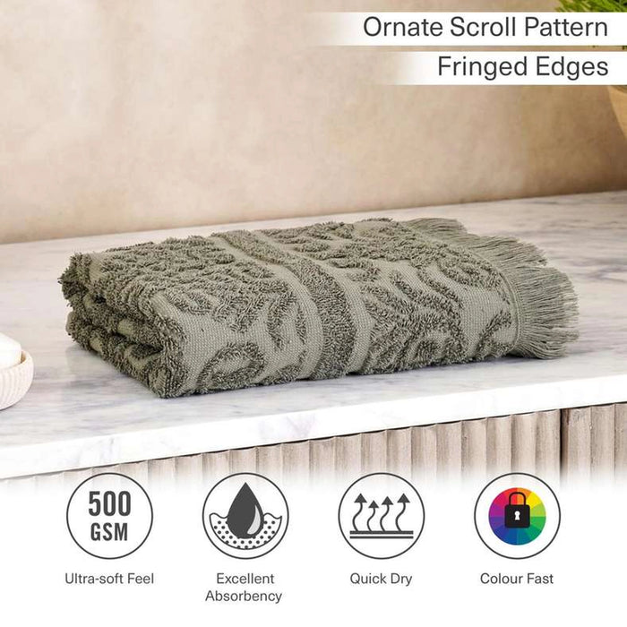 Serene Linen Jacquard Hand Towel 50X90 Cm - Olive