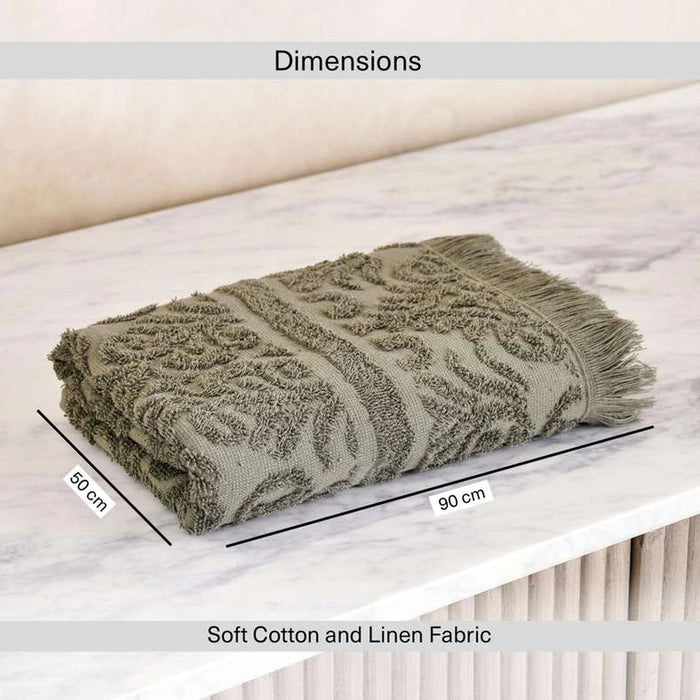 Serene Linen Jacquard Hand Towel 50X90 Cm - Olive