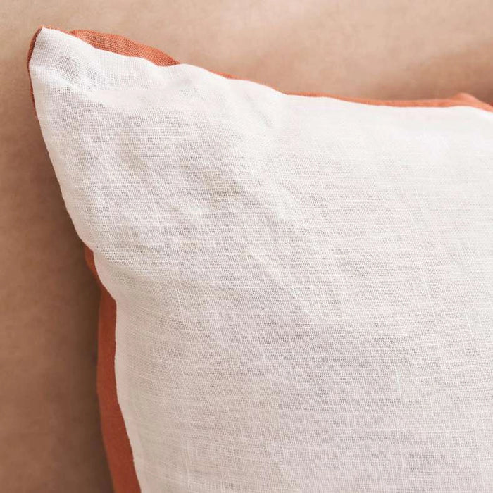 Serene Linen Patchwork Filled Cushion With Feather Insert -50X50 Cm- Rust