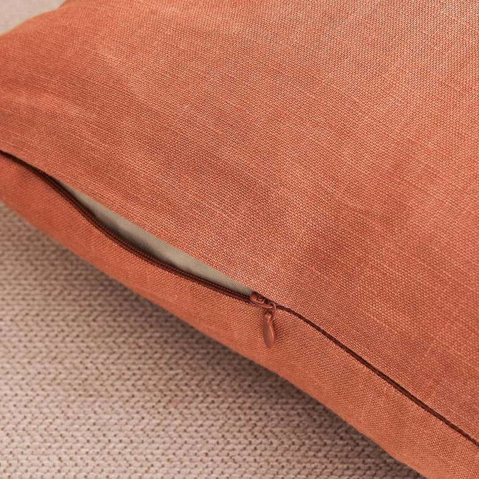 Serene Linen Patchwork Filled Cushion With Feather Insert -50X50 Cm- Rust