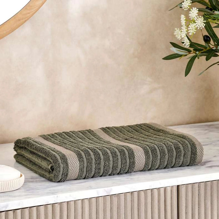 Serene Linen Stripe Terry Bath Towel 70X140 Cm-Olive