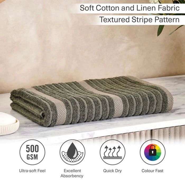 Serene Linen Stripe Terry Bath Towel 70X140 Cm-Olive