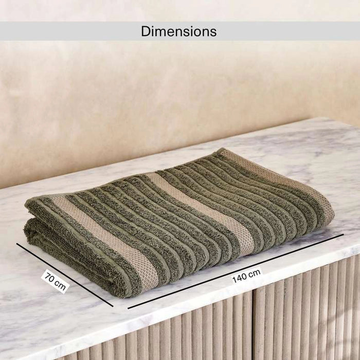 Serene Linen Stripe Terry Bath Towel 70X140 Cm-Olive