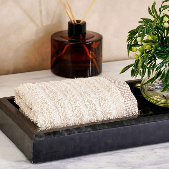Serene Linen Stripe Terry Face Towel 30X50 Cm - Linen