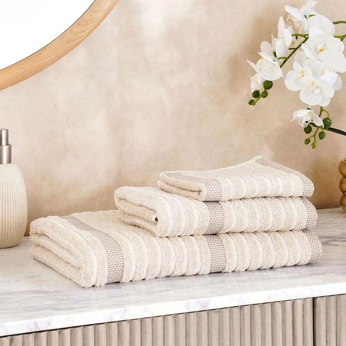 Serene Linen Stripe Terry Face Towel 30X50 Cm - Linen