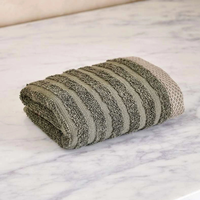 Serene Linen Stripe Terry Face Towel 30X50 Cm - Olive