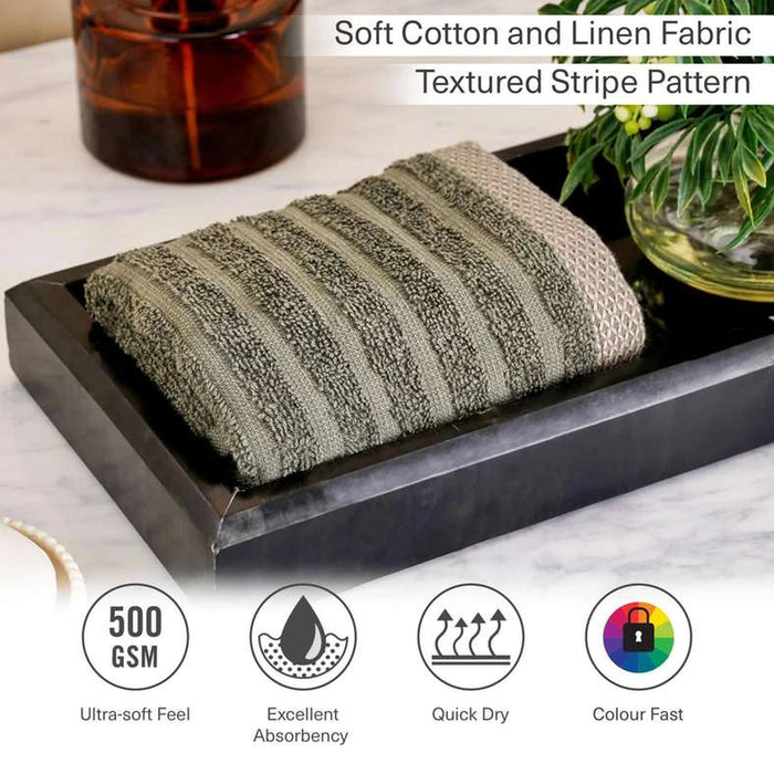 Serene Linen Stripe Terry Face Towel 30X50 Cm - Olive